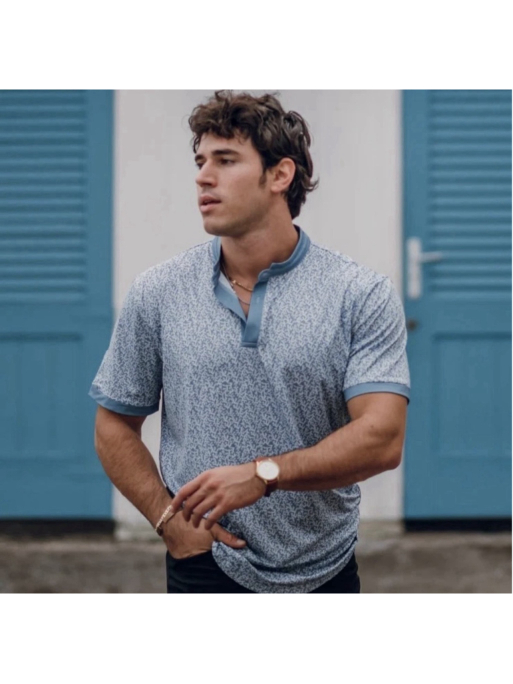 Mantra Men's Catalyst Polo XL Coral Golf Performance Blue Band Collar EUC